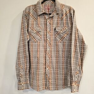 Cinch Shirt Mens M Brown Striped‎ Long Sleeve Slim Fit Western Cowboy Snap.E33